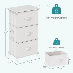 3 Drawers- Dresser Storage Cabinet with Wheels